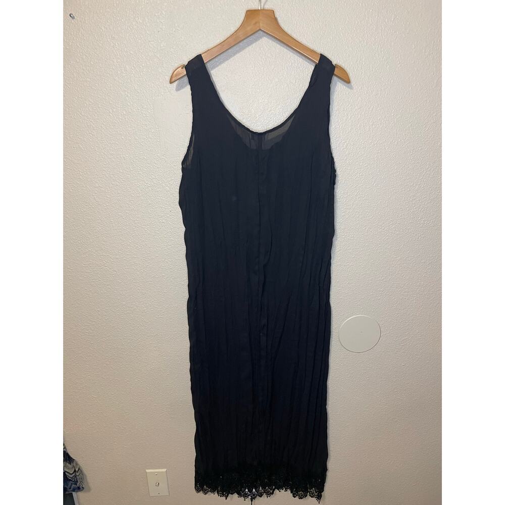 VTG Cher Jacque Y2K Black Crinkle Lace Detailed Whimsy Goth Midi Slip Dress Lg - Picture 2 of 16